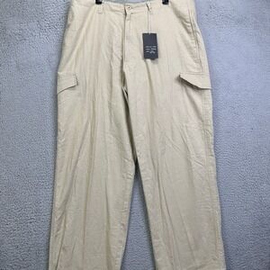 Koman Pants Mens 2XL Tan Linen Blend Cargo Straight Leg Flat Front Pockets NEW